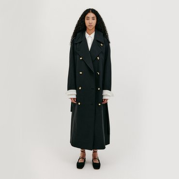 EENK Oversized Trench Coat with Scarf - Black