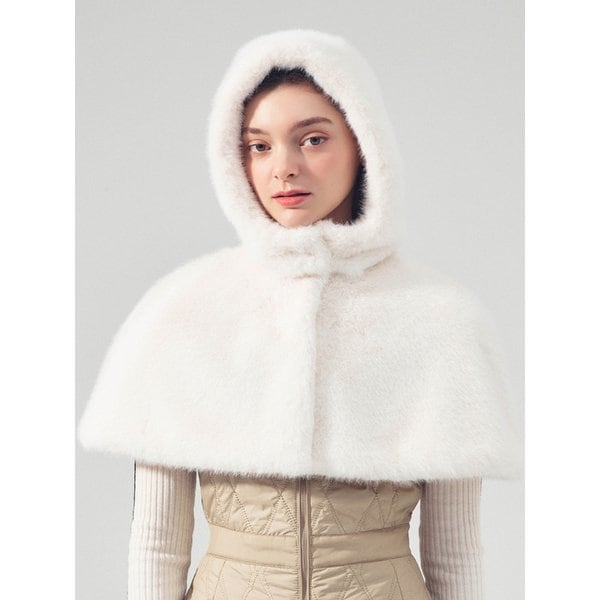 [LEFUG68IV] FAUX 퍼 케이프 후드 IVORY