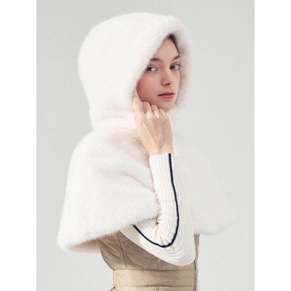 [LEFUG68IV] FAUX 퍼 케이프 후드 IVORY