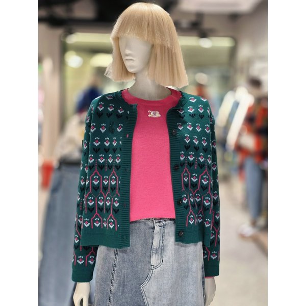 [파주점] 플라워 자카드 니트 가디건 BAKC02511-GN