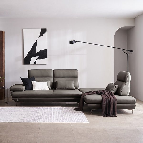 플랫 4인 오픈코너 스윙 전체 천연 면피가죽 소파