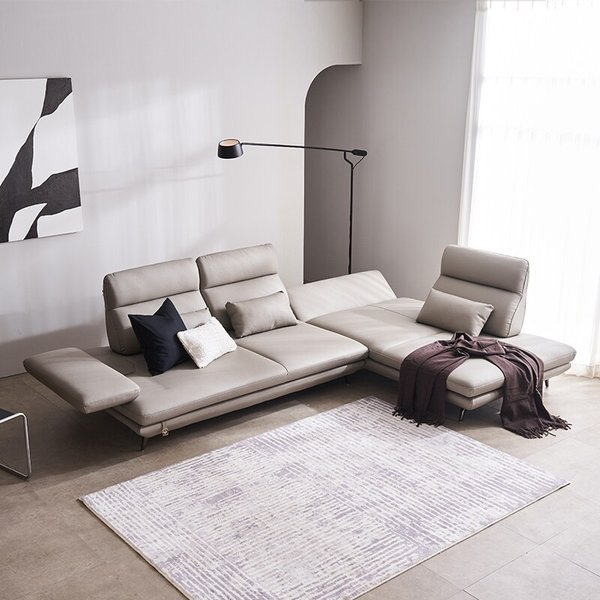 플랫 4인 오픈코너 스윙 전체 천연 면피가죽 소파