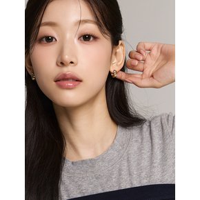 볼드 물결 큐빅 원터치 귀걸이