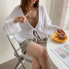 리본 끈 가디건 세미 크롭 여름 시스루 니트 볼레로 Ra237_P419809728
