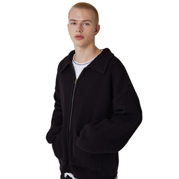 카라 집업 가디건 (PSRBWKN077_BK)