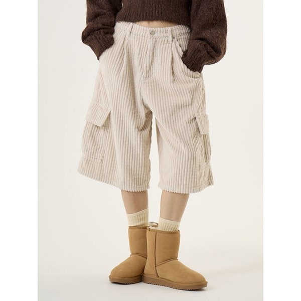 코듀로이 카고 버뮤다 팬츠 베이지_Corduroy  Cargo Bermuda Pants Beige