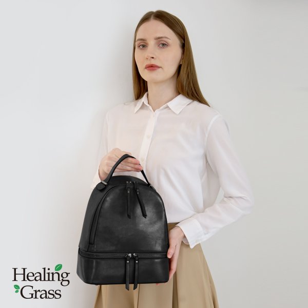 [여주점] [선물증정][무료반품] 심플 베이직 소가죽 지퍼 백팩 HGSS2520BK