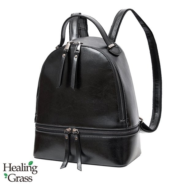 [여주점] [선물증정][무료반품] 심플 베이직 소가죽 지퍼 백팩 HGSS2520BK