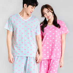 슈가하트 커플 남성 여성 반팔 상하잠옷 실내복 파자마 바지