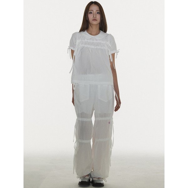 RIBBON PANTS IN WHITE (리본 셔링 바지)