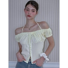 Shirring Halter Off Shoulder T-shirt [Yellow]