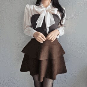 데이지 레이어드 타이 스카프 배색 스판 블라우스  3COLOR _P413986493