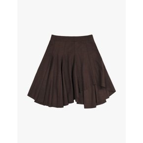 UNBALANCE CUTTING SKIRT_BROWN