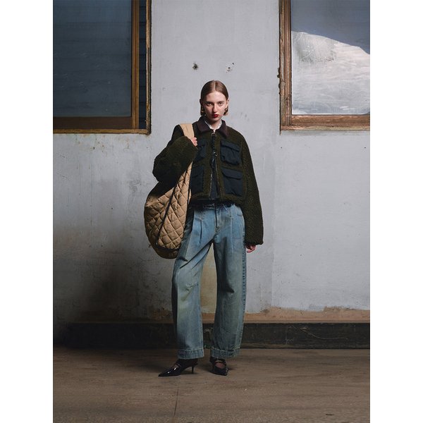 BEIGE QUILTED NYLON MAXI BAG