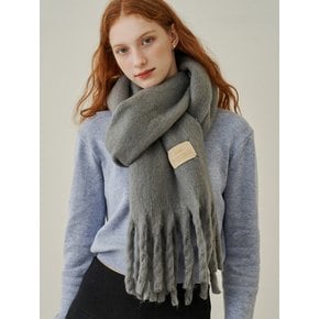 Simple patch wool long muffler - darkgrey