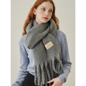 Simple patch wool long muffler - darkgrey