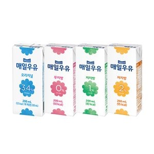 매일 멸균우유 4종 오리지널/저지방 1%/2%/0%/무지방 200ml 72팩(24팩 3박스)/매일우유