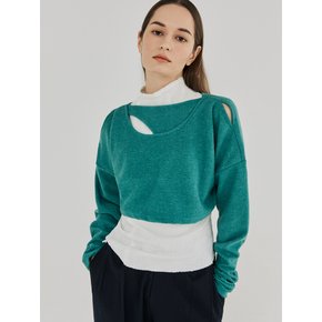 [프라이하잇] CUT OUT 2-WAY WOOL CROP TOP (BLUEGREEN)