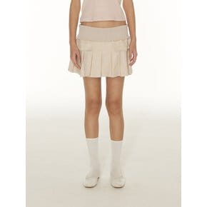 COTTON FOLD PLEATS MINI SKIRT - BEIGE