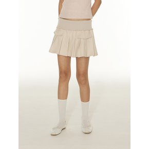 COTTON FOLD PLEATS MINI SKIRT - BEIGE