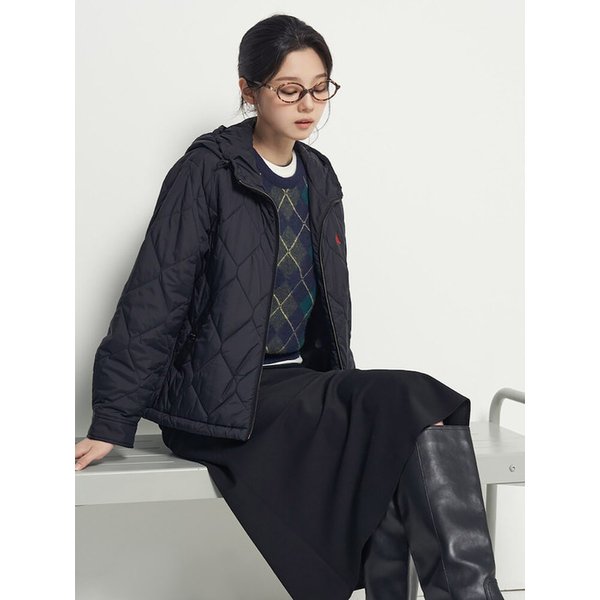 후드 다이아 퀼팅 패딩  블랙 (BF5938C035)