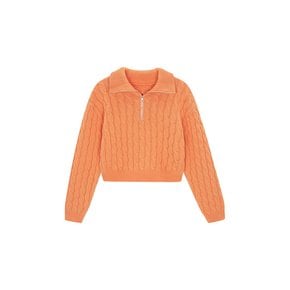 Cabled Half Zip-up Pullover - orange