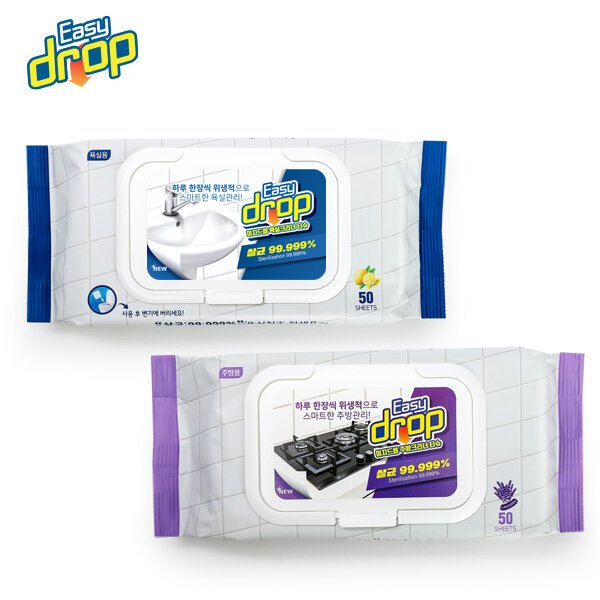 (6팩/300매) 이지드롭 주방크리너/욕실크리너 티슈 6팩