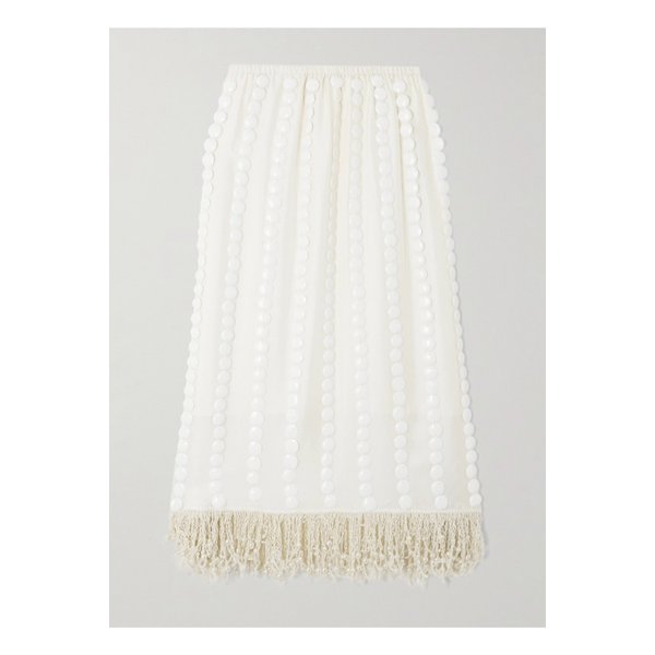 디오티마 커벌리 장식 프린지 실크 새틴 미디 스커트 오프 화이트 46376663162909465
