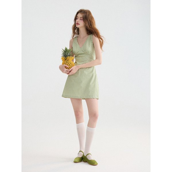 그린 플로우 브이넥 미니원피스