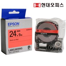 엡손 라벨테이프 SC24R-PX [빨강바탕/검정글씨,24mm]