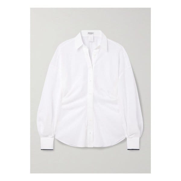 브루넬로쿠치넬리 비즈 장식 개더 코튼 보일 셔츠 화이트 1647597355286134