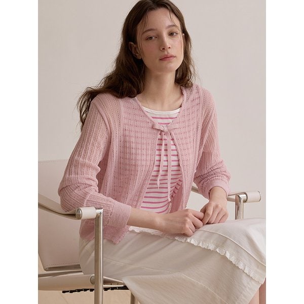 Lace ribbon cardigan - Pink