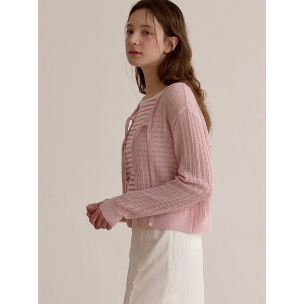 Lace ribbon cardigan - Pink