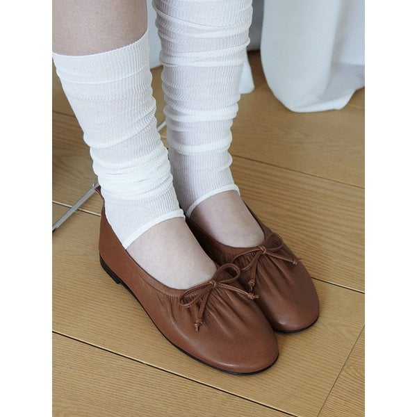 002 Ribbon Shirring Flat (Camel)
