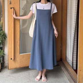 타르트 시원한 엠보 플레어 레이어드 멜빵 뷔스티에 끈 나시 롱 원피스 여름