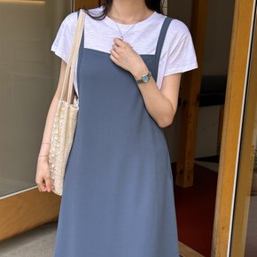 타르트 시원한 엠보 플레어 레이어드 멜빵 뷔스티에 끈 나시 롱 원피스 여름