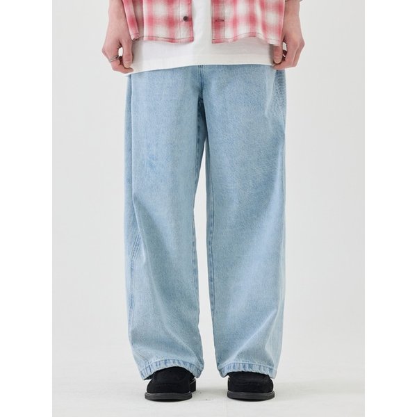 Vintage Washed Curved Denim - Light Blue