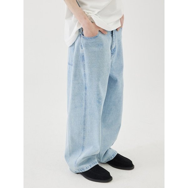 Vintage Washed Curved Denim - Light Blue