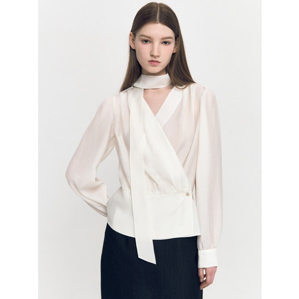 Diagonal Wrap Tie Blouse IVORY