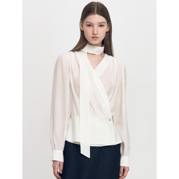 Diagonal Wrap Tie Blouse IVORY