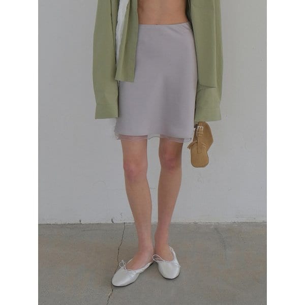 레이어링 새틴 밴딩 스커트 (gray)