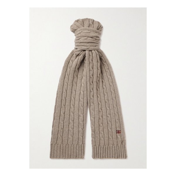 로고 자수 케이블 니트 캐시미어 스카프