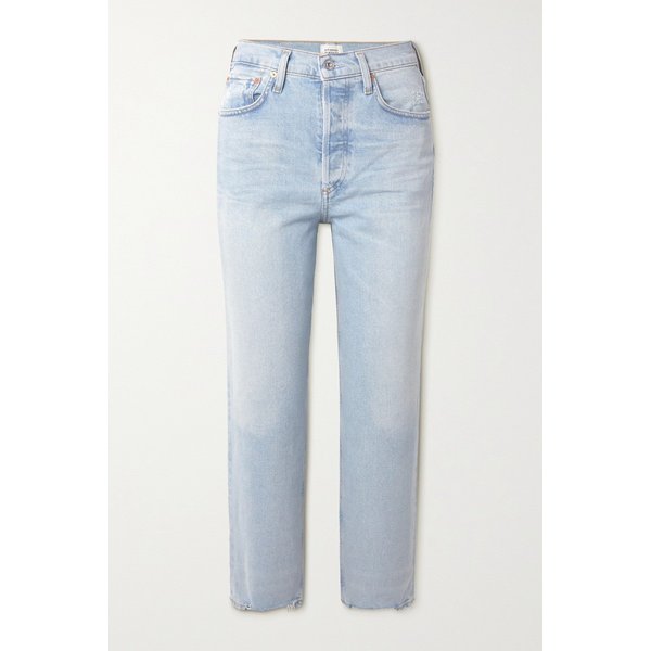 Florence Distressed High-rise Straight-leg Jeans 라이트 데님 45666037504971645