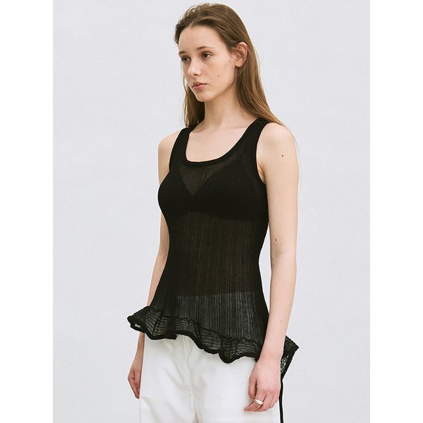 asymmetric frill knit top (black)