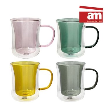 AM 1+1 AM 더블월 내열 컬러 유리컵 글라스 물컵 유리잔 물잔 맥주잔 커피잔 보온 보냉 세트 2개