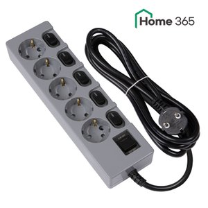 Home365 홈365 국산 개별멀티탭 5구 3m 그레이 블랙 / 16A 콘센트 멀티콘센트