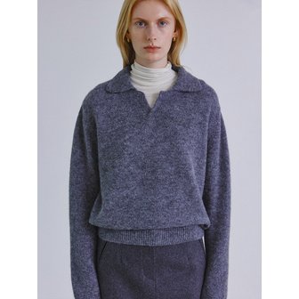 스텝어라운드 Baby alpaca open collar knit_CHARCOAL