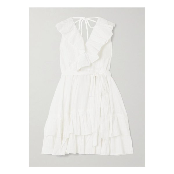 멜리사 오다바시 몰리 벨트 러플 자수 코튼 미니 랩 드레스 화이트 46376663162895140
