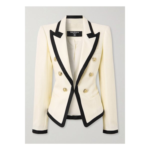 버튼 장식 우븐 블레이저 에크루 46376663162843201