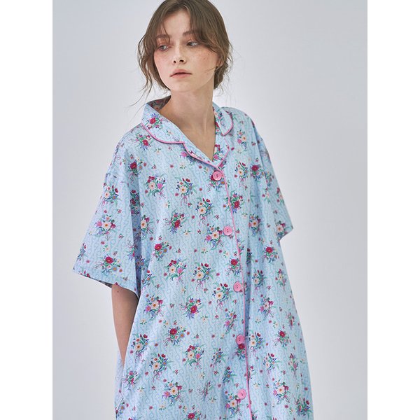 텐셀 모달 엔틱플라워 패턴 반팔 원피스 여성 잠옷
